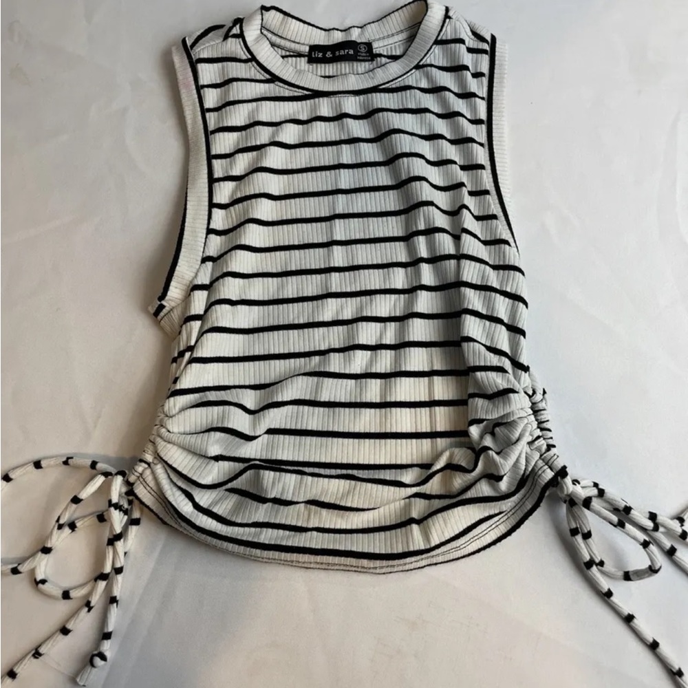 Liz & Sara White Tank Top with Black Stripes and Side Holes/Ties Size S